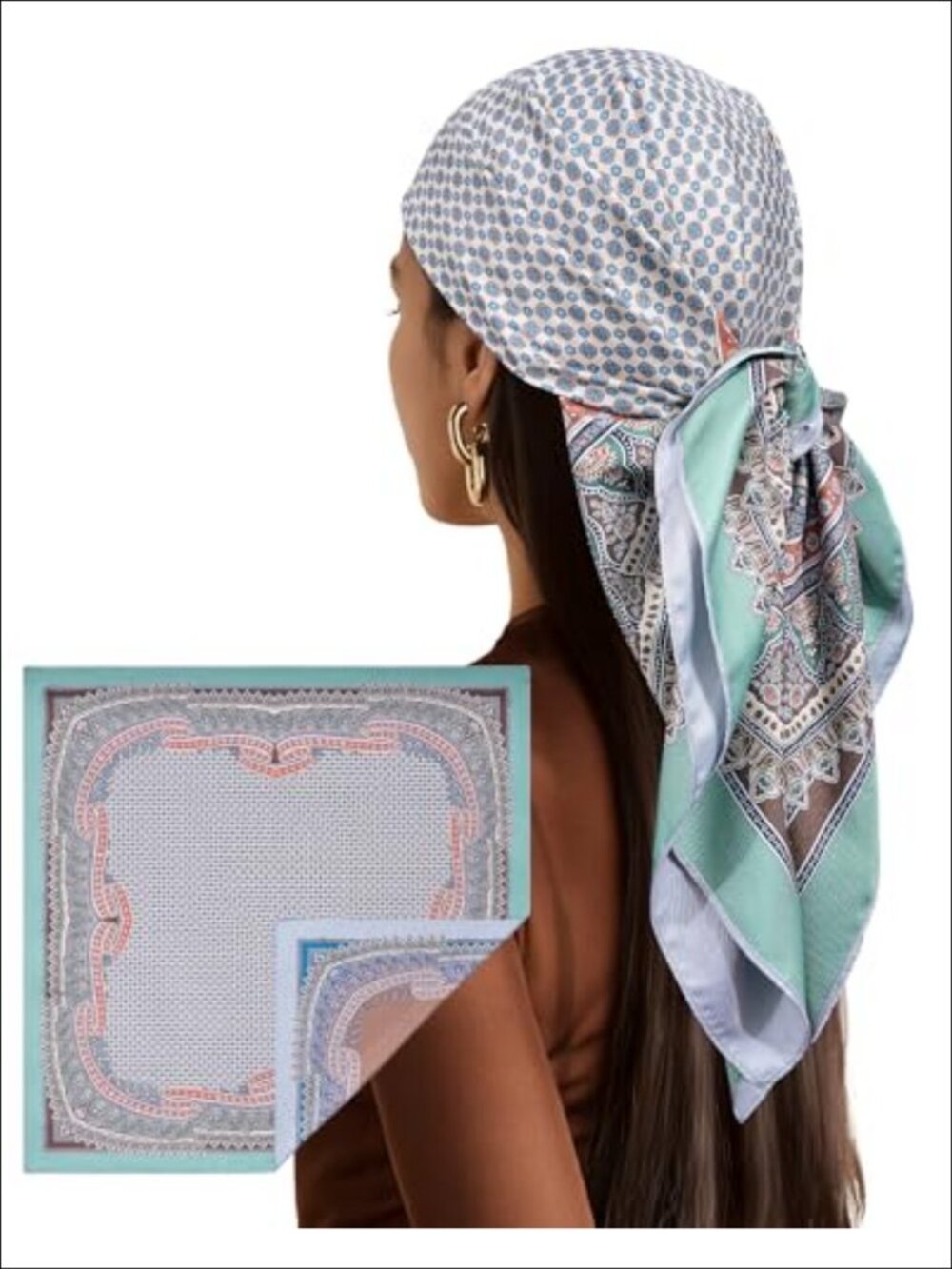 35" Reversible Like Silk Head Scarf Hair Bandana Neck Wrap Women